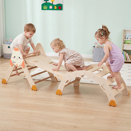 8-in-1 Climbing Toys for Toddlers, Rocket-Themed Foldable Montessori Wooden Arch Climber