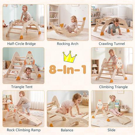 8-in-1 Climbing Toys for Toddlers, Rocket-Themed Foldable Montessori Wooden Arch Climber