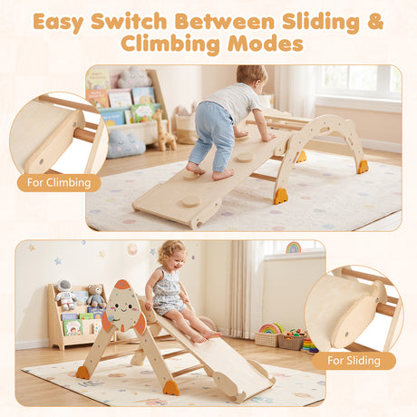 8-in-1 Climbing Toys for Toddlers, Rocket-Themed Foldable Montessori Wooden Arch Climber