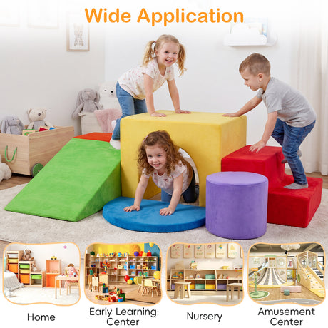 6 Pieces Kids Climbing Foam Blocks Playset with Slide