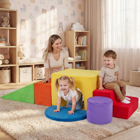 6 Pieces Kids Climbing Foam Blocks Playset with Slide