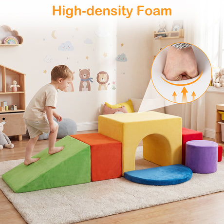 6 Pieces Kids Climbing Foam Blocks Playset with Slide