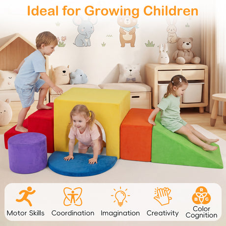 6 Pieces Kids Climbing Foam Blocks Playset with Slide