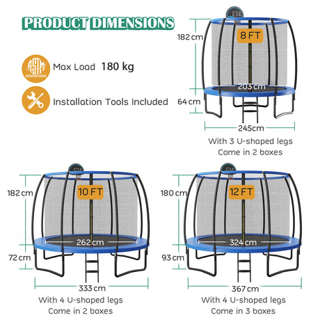 12FT Outdoor Trampoline with Basketball Hoop and Enclosure Net