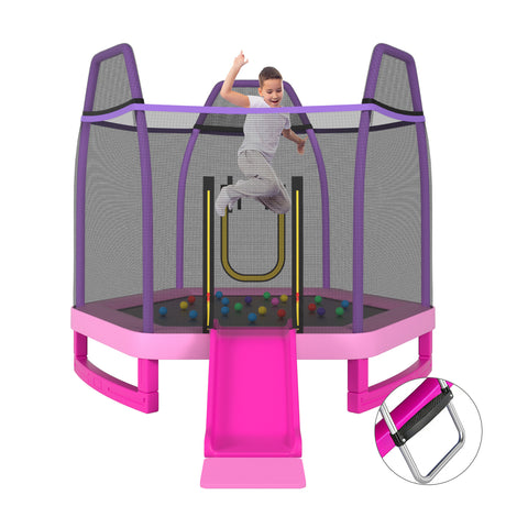 HONEY JOY Trampoline for Kids, 7FT Kids Trampoline w/Slide, Ladder & Ocean Balls, Indoor Outdoor Trampoline