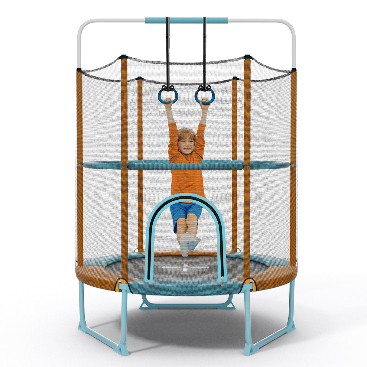 60" Kids Trampoline 5 FT Recreational Trampoline with Gymnastic Bar & Rings Blue