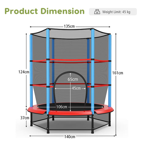HONEY JOY 55" Kids Trampoline with Safety Enclosure Net, Mini Toddler Trampoline