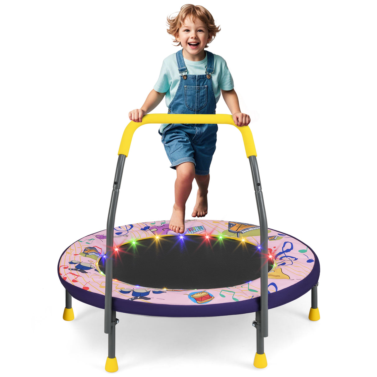 36’’ Mini Trampoline with 20 LED Lights, Foldable Trampoline for Kids