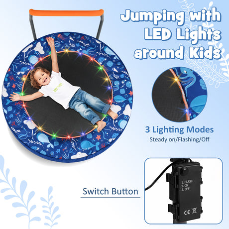 36" Mini Trampoline with 20 LED Lights, Foldable Trampoline for Kids
