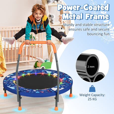 36" Mini Trampoline with 20 LED Lights, Foldable Trampoline for Kids