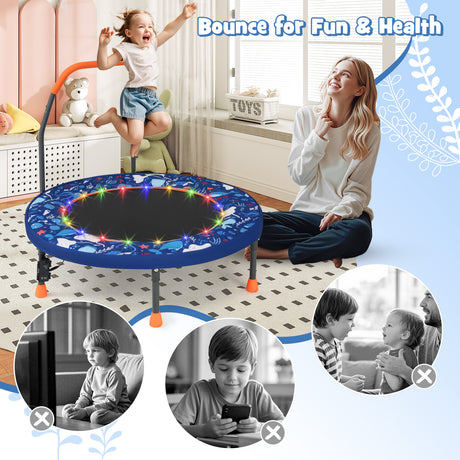 36" Mini Trampoline with 20 LED Lights, Foldable Trampoline for Kids