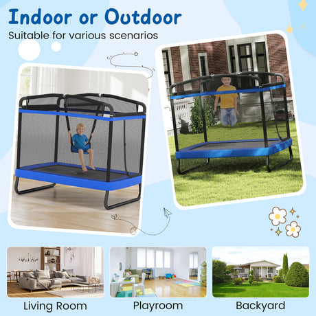 Trampoline suitable for indoor, outdoor, living room, playroom, and backyard scenarios.