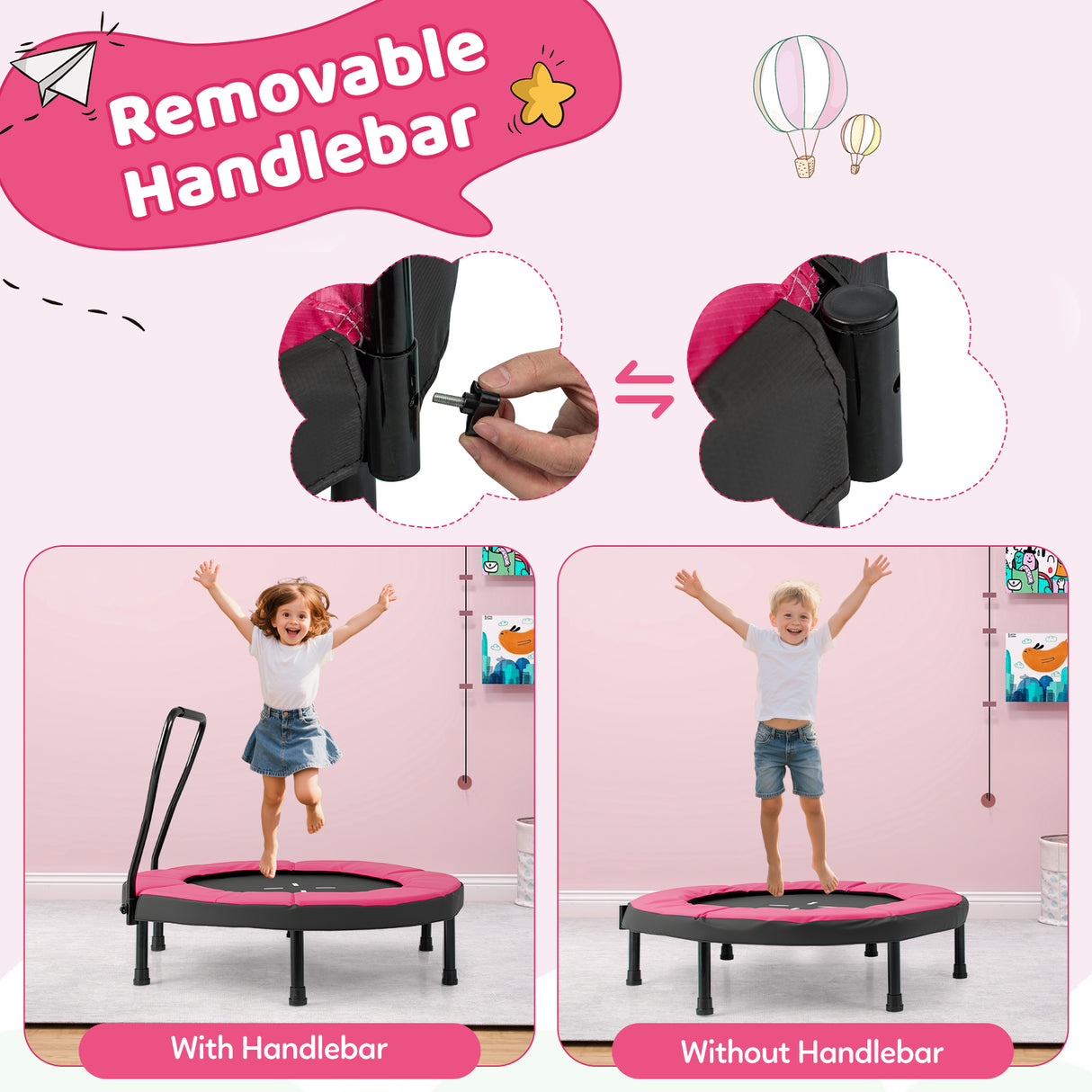 40” Trampoline for Kids, Indoor/Outdoor Fitness Trampoline for 3-6 Years Old Toddlers