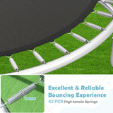 Trampoline springs with text highlighting excellent and reliable bouncing experience on a grass background.