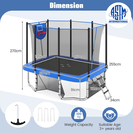 Rectangle Outdoor Trampoline, 10 x 8 FT Heavy-Duty Trampoline for Kids and Adults