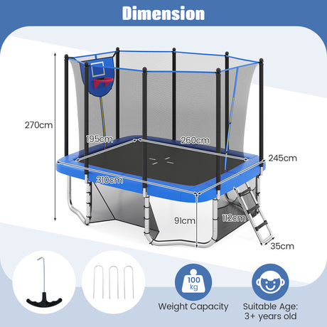 Rectangle Outdoor Trampoline, 10 x 8 FT Heavy-Duty Trampoline for Kids and Adults