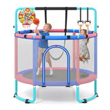 55/60" Trampoline for Kids with Enclosure, 6-in-1 Indoor Outdoor Toddler Trampoline with Adjustable Gymnastics Bar, Swing