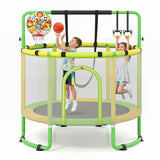 55/60" Trampoline for Kids with Enclosure, 6-in-1 Indoor Outdoor Toddler Trampoline with Adjustable Gymnastics Bar, Swing