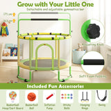 55/60" Trampoline for Kids with Enclosure, 6-in-1 Indoor Outdoor Toddler Trampoline with Adjustable Gymnastics Bar, Swing
