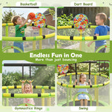 55/60" Trampoline for Kids with Enclosure, 6-in-1 Indoor Outdoor Toddler Trampoline with Adjustable Gymnastics Bar, Swing