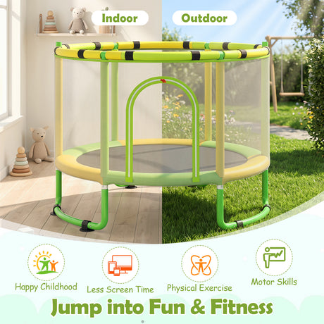 55/60" Trampoline for Kids with Enclosure, 6-in-1 Indoor Outdoor Toddler Trampoline with Adjustable Gymnastics Bar, Swing
