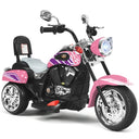 Pink and black toy motorcycle on a white background