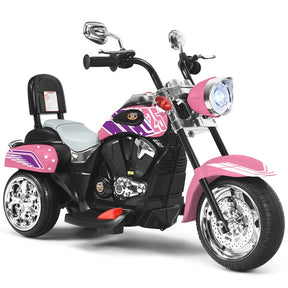 Pink and black toy motorcycle on a white background