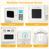 BABYJOY Kids Kitchen Playset, Wooden Pretend Play Kitchen Set with Sink, Clock, Curtains, Washing Machine, Cookware Utensils, Imaginative Cooking Toy for Boys Girls Aged 3+ Years Old, White