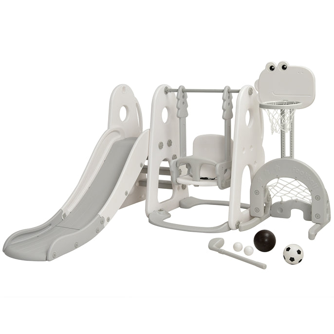HONEY JOY Kids Slide and Swing Set, 6-in-1 Toddler Climber Slide Playset w/Basketball Hoop, Football Gate & Golf Hole