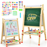 BABY JOY Kids Art Easel, Wooden Foldable Double-Sided Chalkboard Whiteboard w/Board Eraser