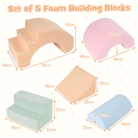 Foam Climbing Blocks for Toddlers 5-Piece Kids Climb Toys Soft Play Set for Babies