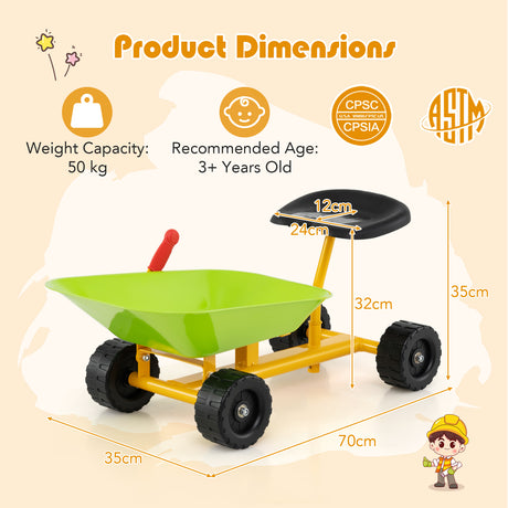 Kids Ride-On Sand Dumper, Outdoor Sandbox Toy with Controllable Shovel and 4 Wheels