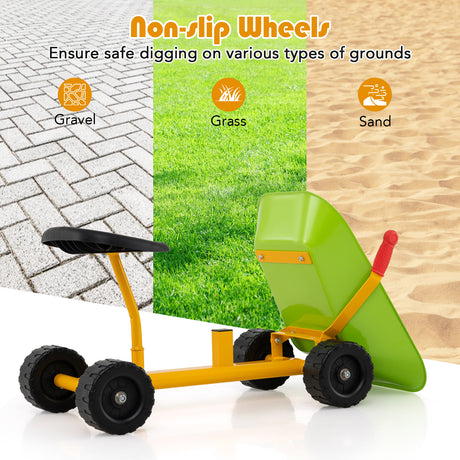 Kids Ride-On Sand Dumper, Outdoor Sandbox Toy with Controllable Shovel and 4 Wheels