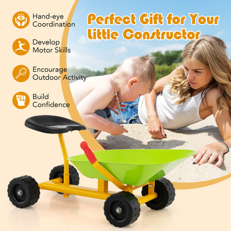 Kids Ride-On Sand Dumper, Outdoor Sandbox Toy with Controllable Shovel and 4 Wheels
