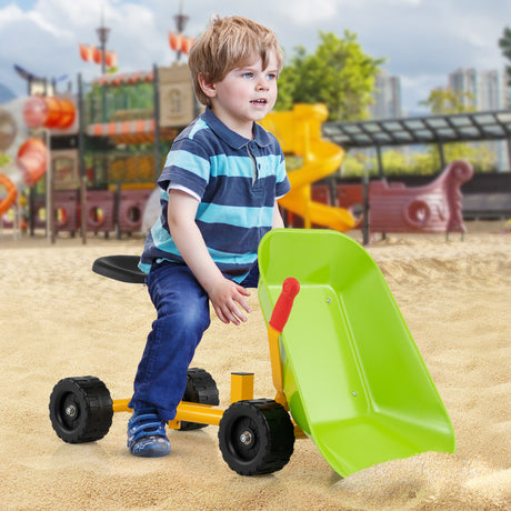 Kids Ride-On Sand Dumper, Outdoor Sandbox Toy with Controllable Shovel and 4 Wheels