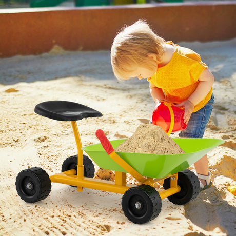 Kids Ride-On Sand Dumper, Outdoor Sandbox Toy with Controllable Shovel and 4 Wheels