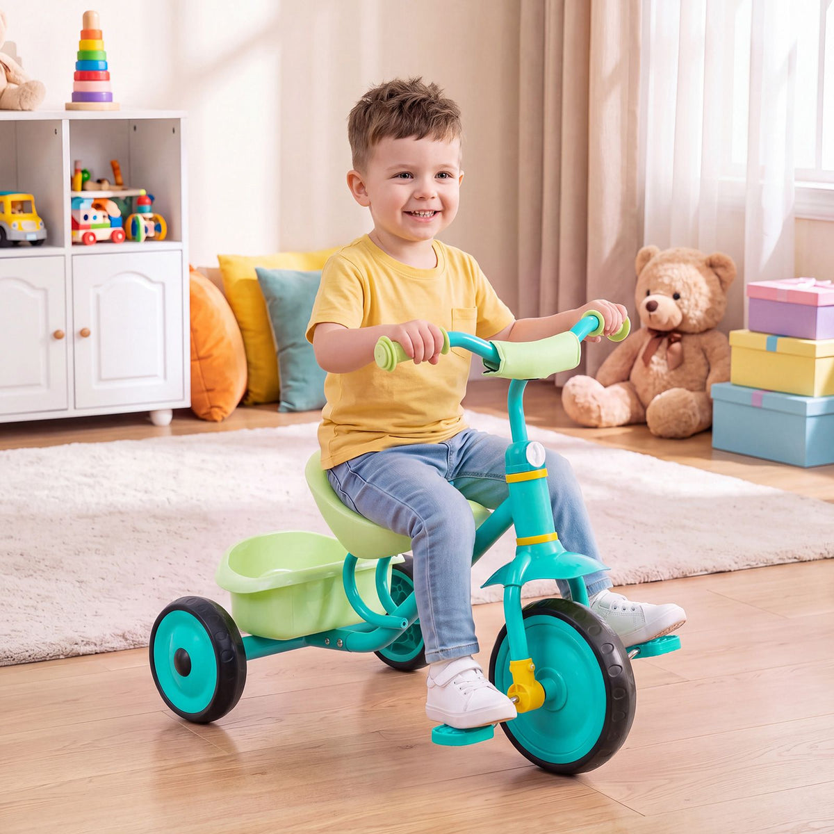 Toddler Tricycle for Boys Girls 2-5 with Rear Storage Basket and Metal Frame