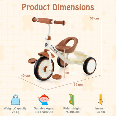 Toddler Tricycle with Adjustable Seat and Storage Basket for Aged 3-5 Years