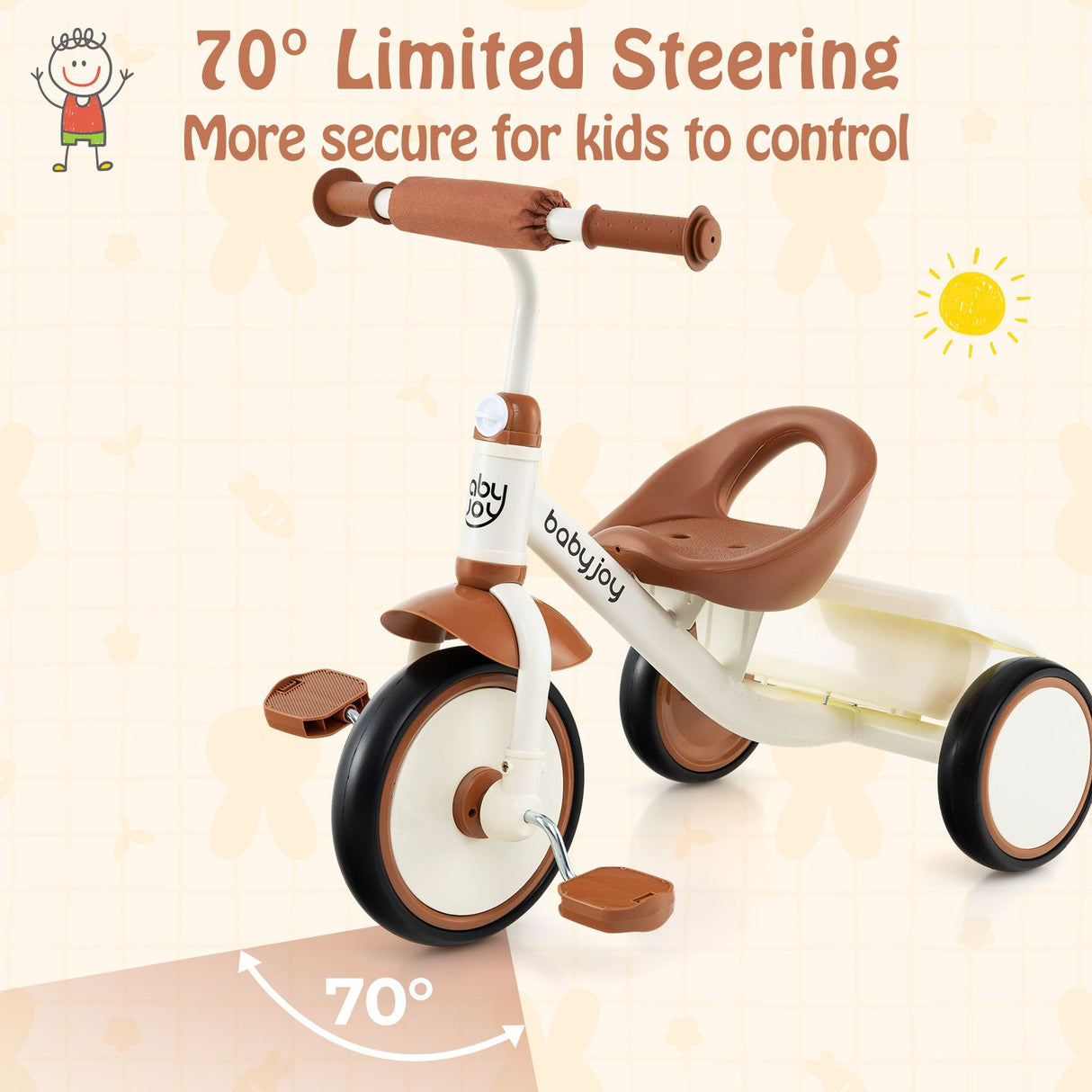 Toddler Tricycle with Adjustable Seat and Storage Basket for Aged 3-5 Years