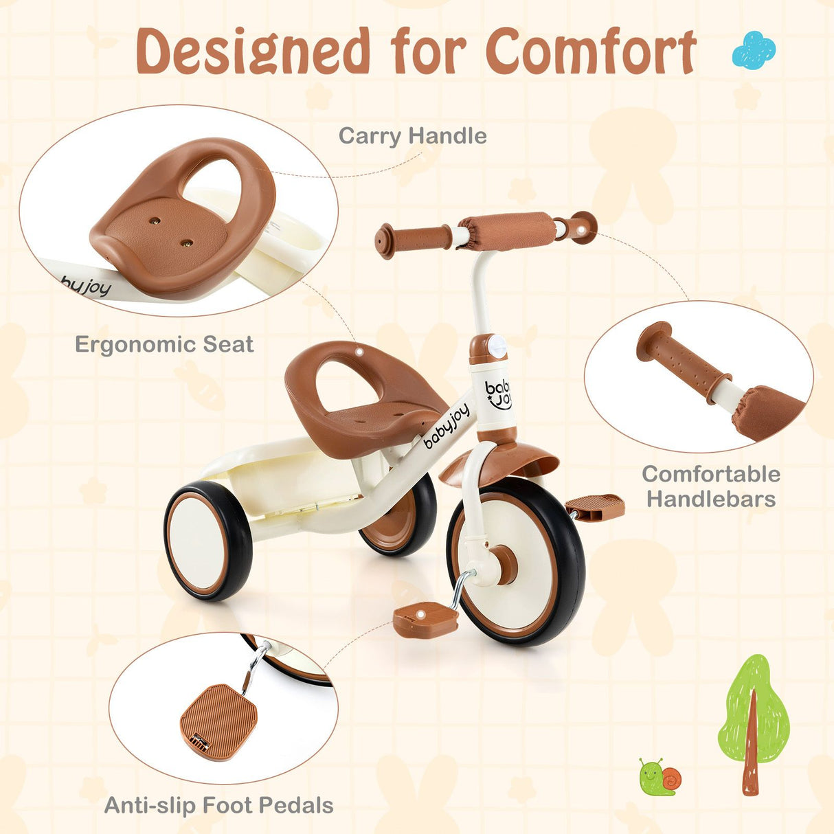 Toddler Tricycle with Adjustable Seat and Storage Basket for Aged 3-5 Years