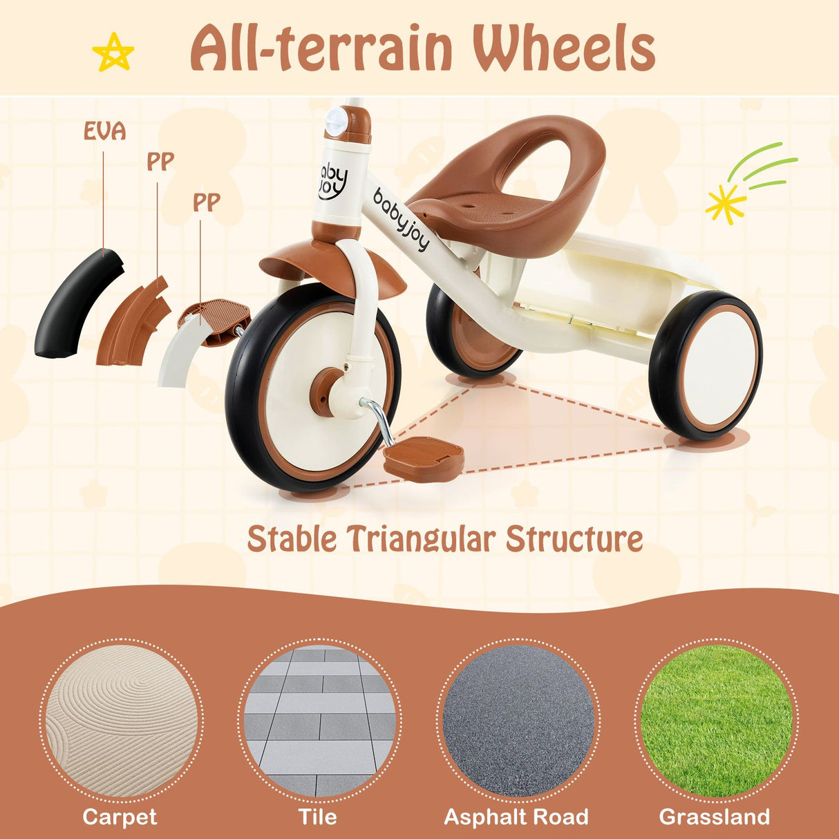 Toddler Tricycle with Adjustable Seat and Storage Basket for Aged 3-5 Years
