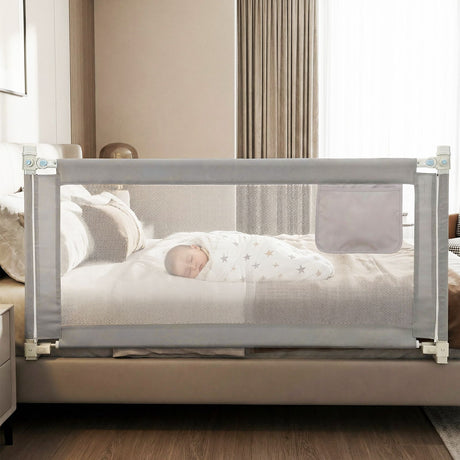 Bed Rail for Toddlers Vertical Lift Adjustable with Storage Pocket