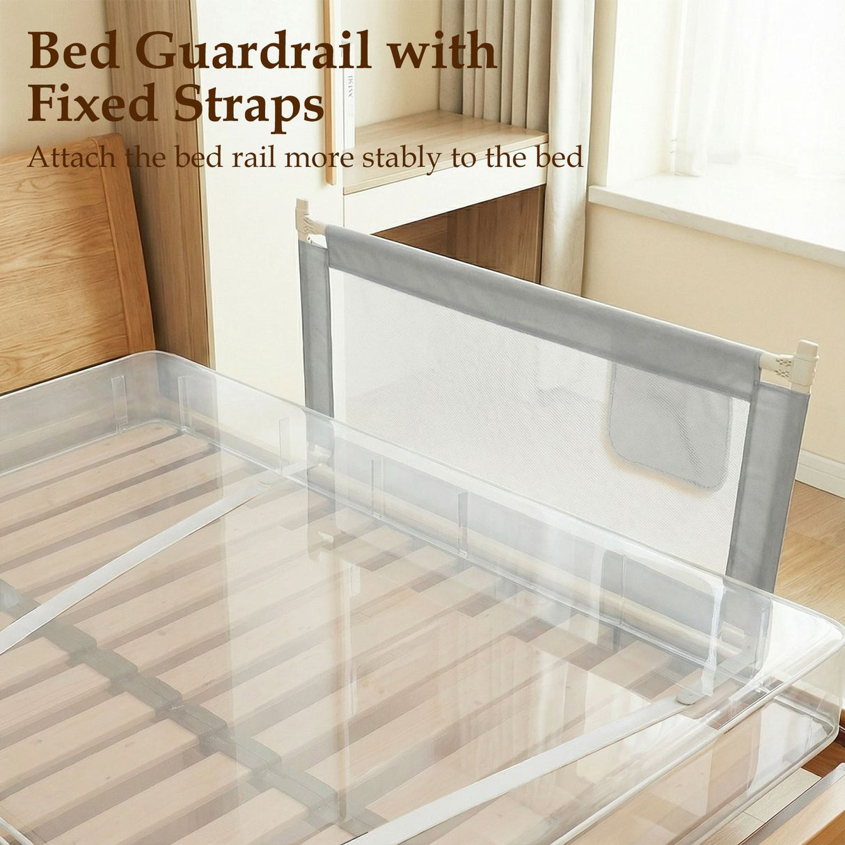 Bed Rail for Toddlers Vertical Lift Adjustable with Storage Pocket