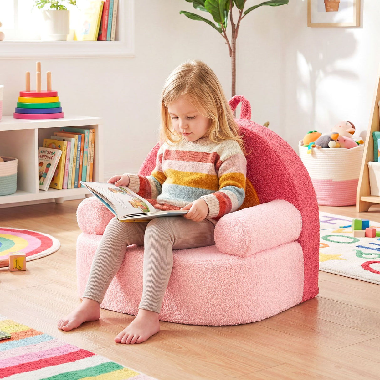 Toddler Foam Couch with Soft Fleece Fabric Cover and Cute Reading Chair