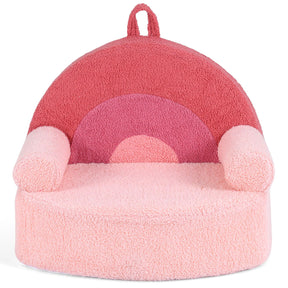 Pink and red plush chair with a soft texture on a white background