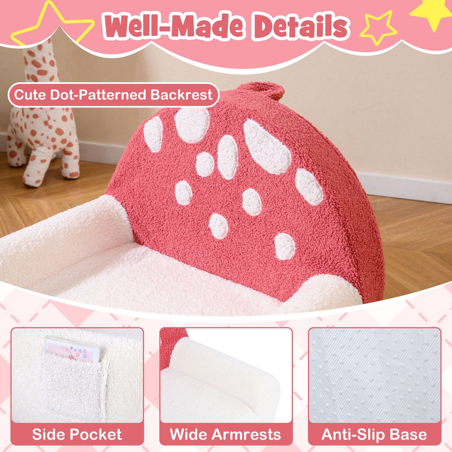 Toddler Foam Couch with Soft Fleece Fabric Cover and Cute Reading Chair