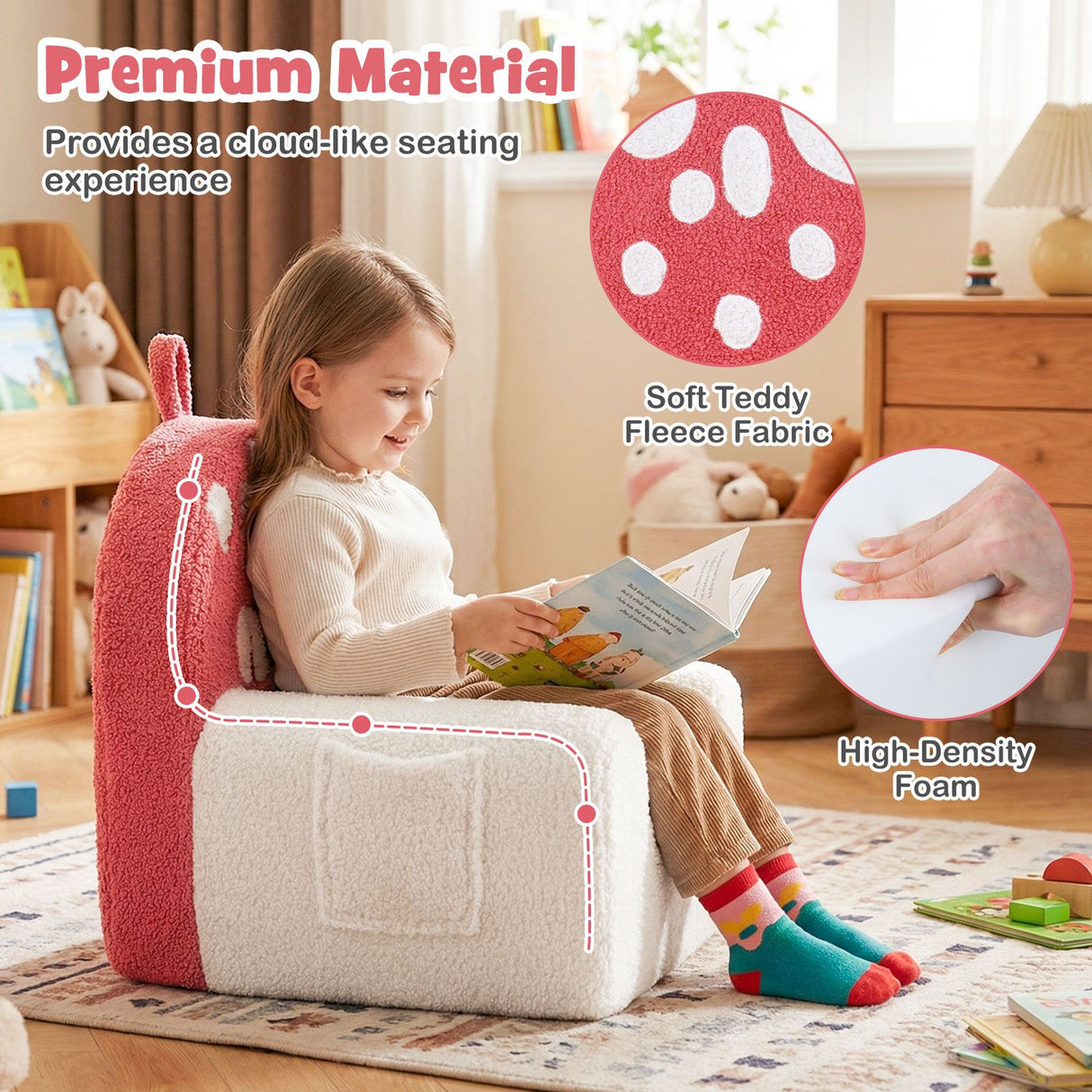 Toddler Foam Couch with Soft Fleece Fabric Cover and Cute Reading Chair