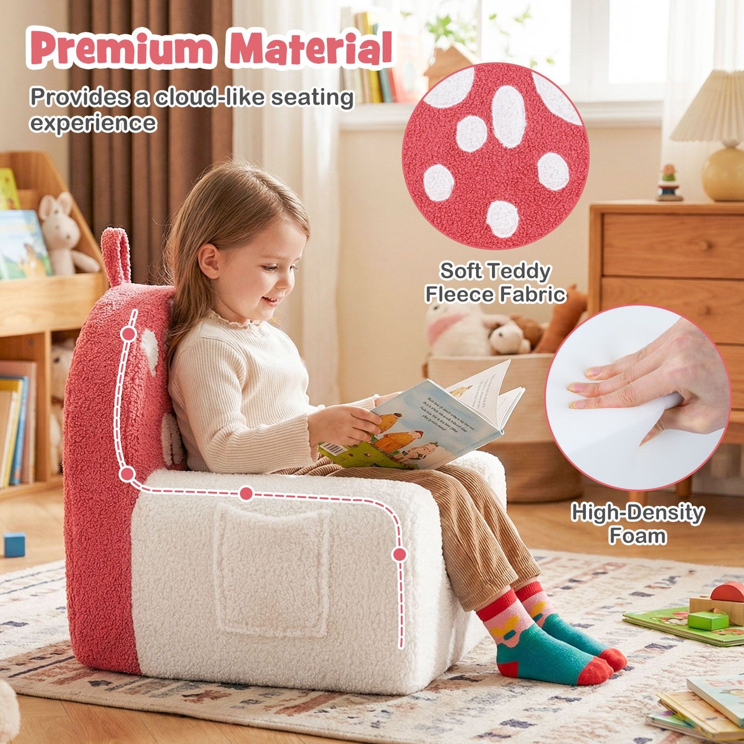 Toddler Foam Couch with Soft Fleece Fabric Cover and Cute Reading Chair