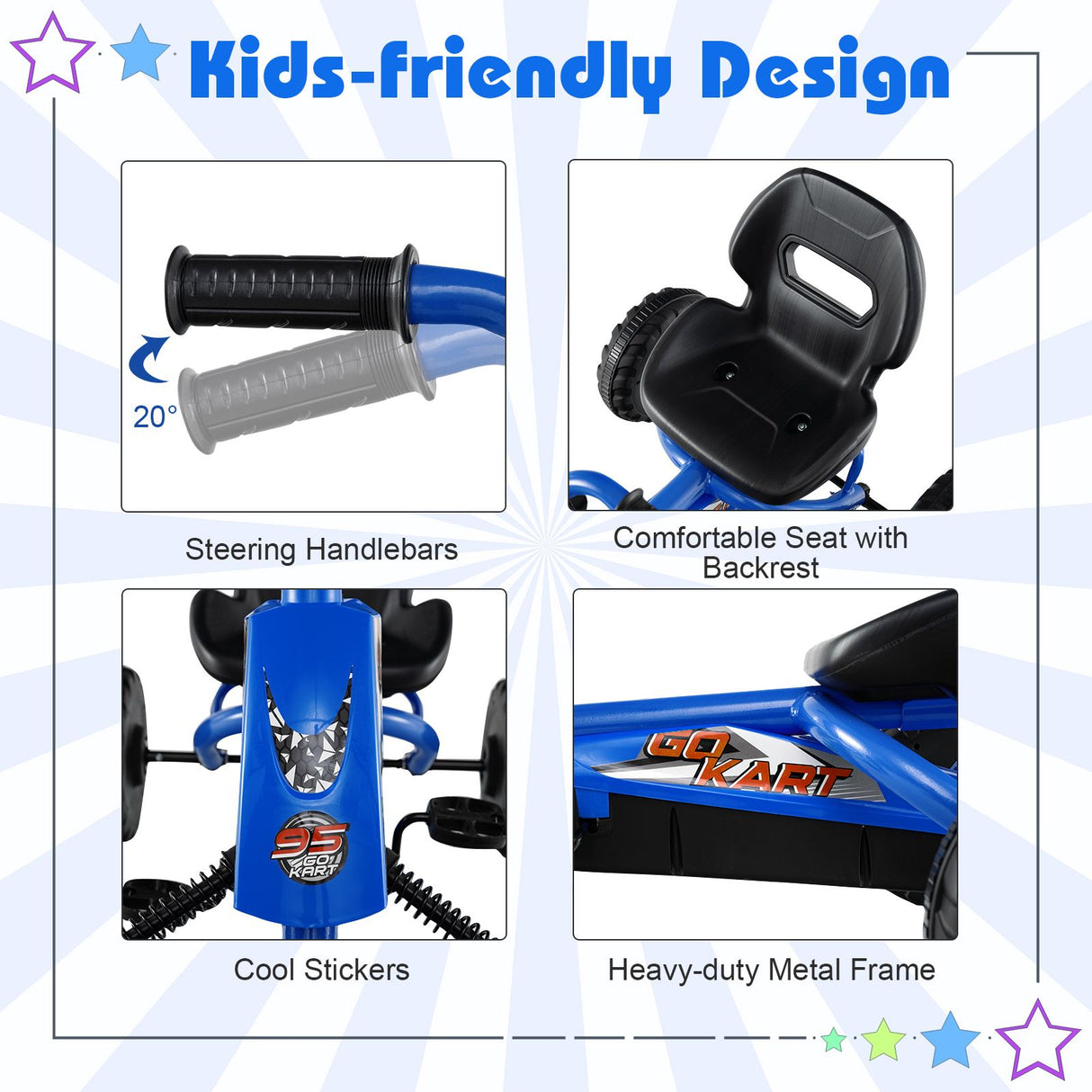 4 Wheel Toddler Ride On Pedal Car with Steering Handlebars