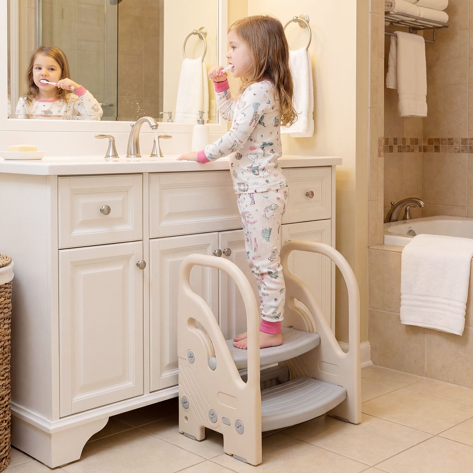 Toddler Step Stool with Adjustable 2/3-Step and Safety Handles for